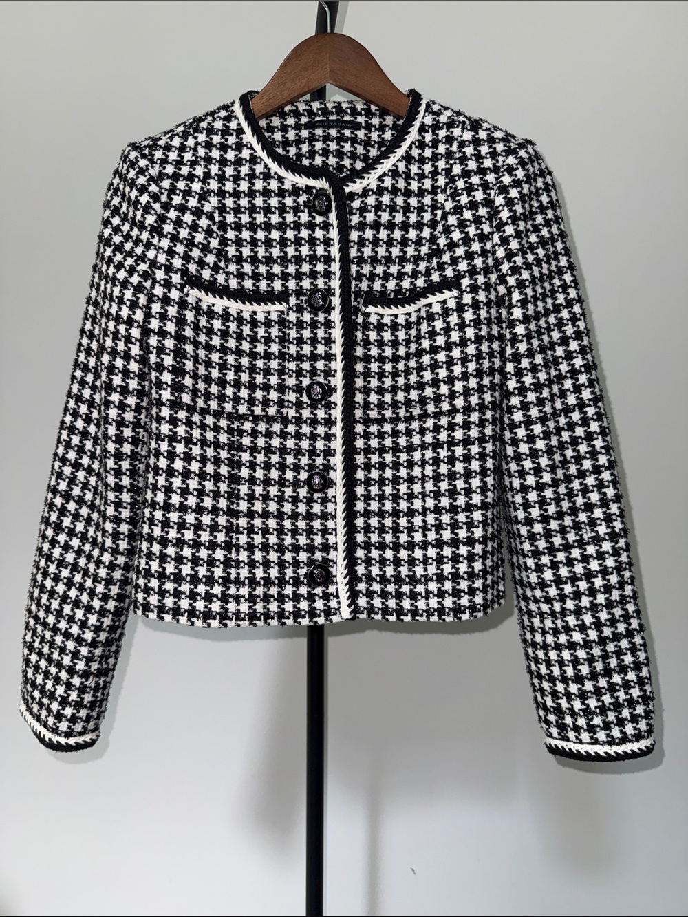 Elie Tahari Black & White Houndstooth Tweed Blazer | Size S